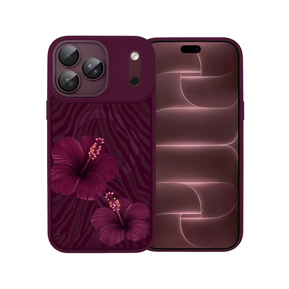 etui do iphone 18 pro max color flush z magsafe, z osłoną aparatu, egzotyczny hibiskus, burgundowe