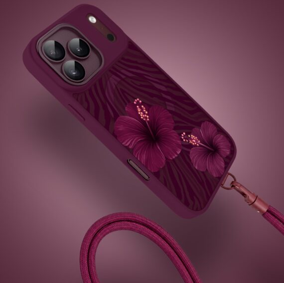 etui do iphone 18 pro max color flush z magsafe, z osłoną aparatu, egzotyczny hibiskus, burgundowe
