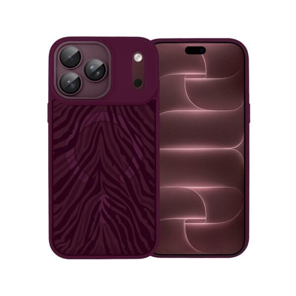 Etui do iPhone 18 Pro Color Flush z Magsafe, z osłoną aparatu, hipnotyczna zebra, burgundowe