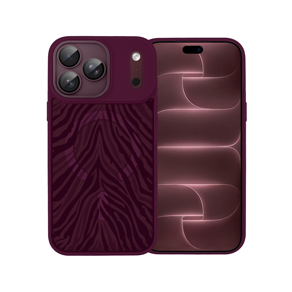 etui do iphone 18 pro max color flush z magsafe, z osłoną aparatu, hipnotyczna zebra, burgundowe