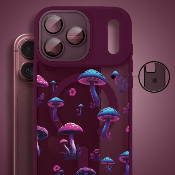 etui do iphone 18 pro max color flush z magsafe, z osłoną aparatu, magiczne grzybki, burgundowe