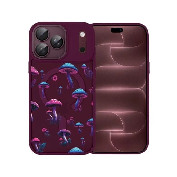 etui do iphone 18 pro max color flush z magsafe, z osłoną aparatu, magiczne grzybki, burgundowe