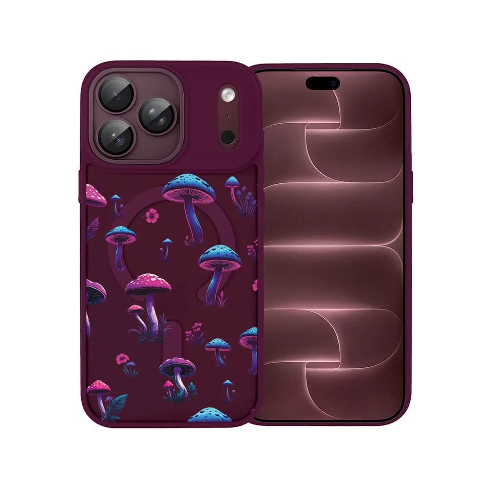 etui do iphone 18 pro max color flush z magsafe, z osłoną aparatu, magiczne grzybki, burgundowe