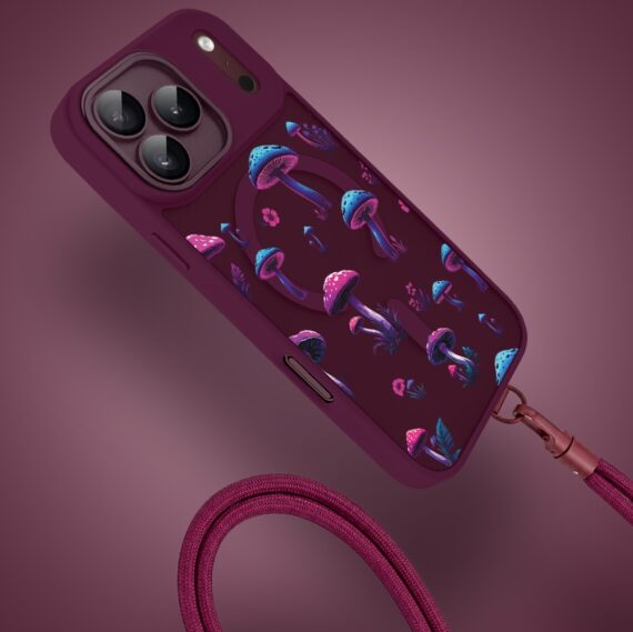 etui do iphone 18 pro max color flush z magsafe, z osłoną aparatu, magiczne grzybki, burgundowe
