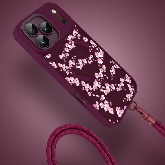 etui do iphone 18 pro max color flush z magsafe, z osłoną aparatu, sakura kwiat wiśni, burgundowe