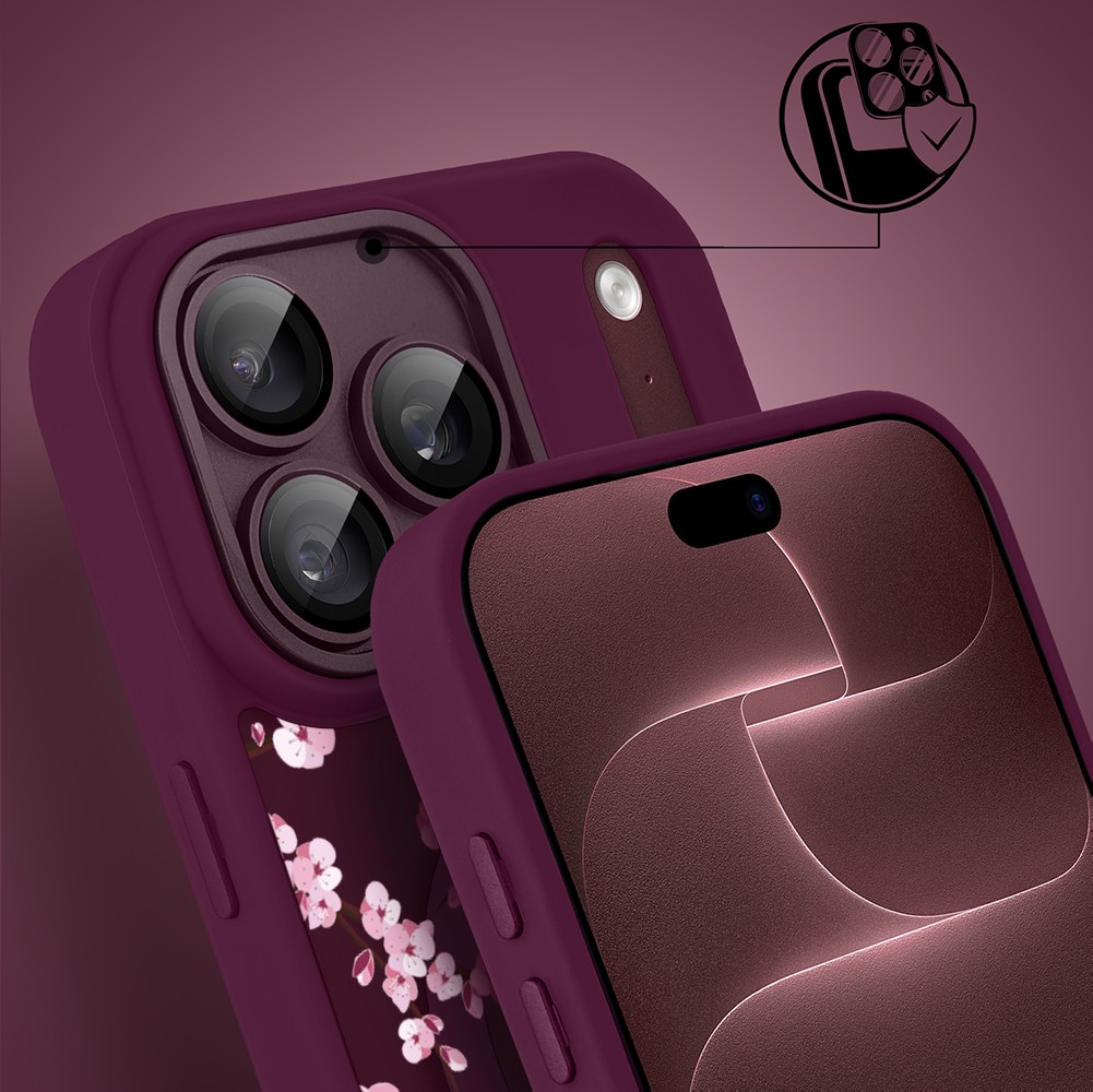 etui do iphone 18 pro max color flush z magsafe, z osłoną aparatu, sakura kwiat wiśni, burgundowe