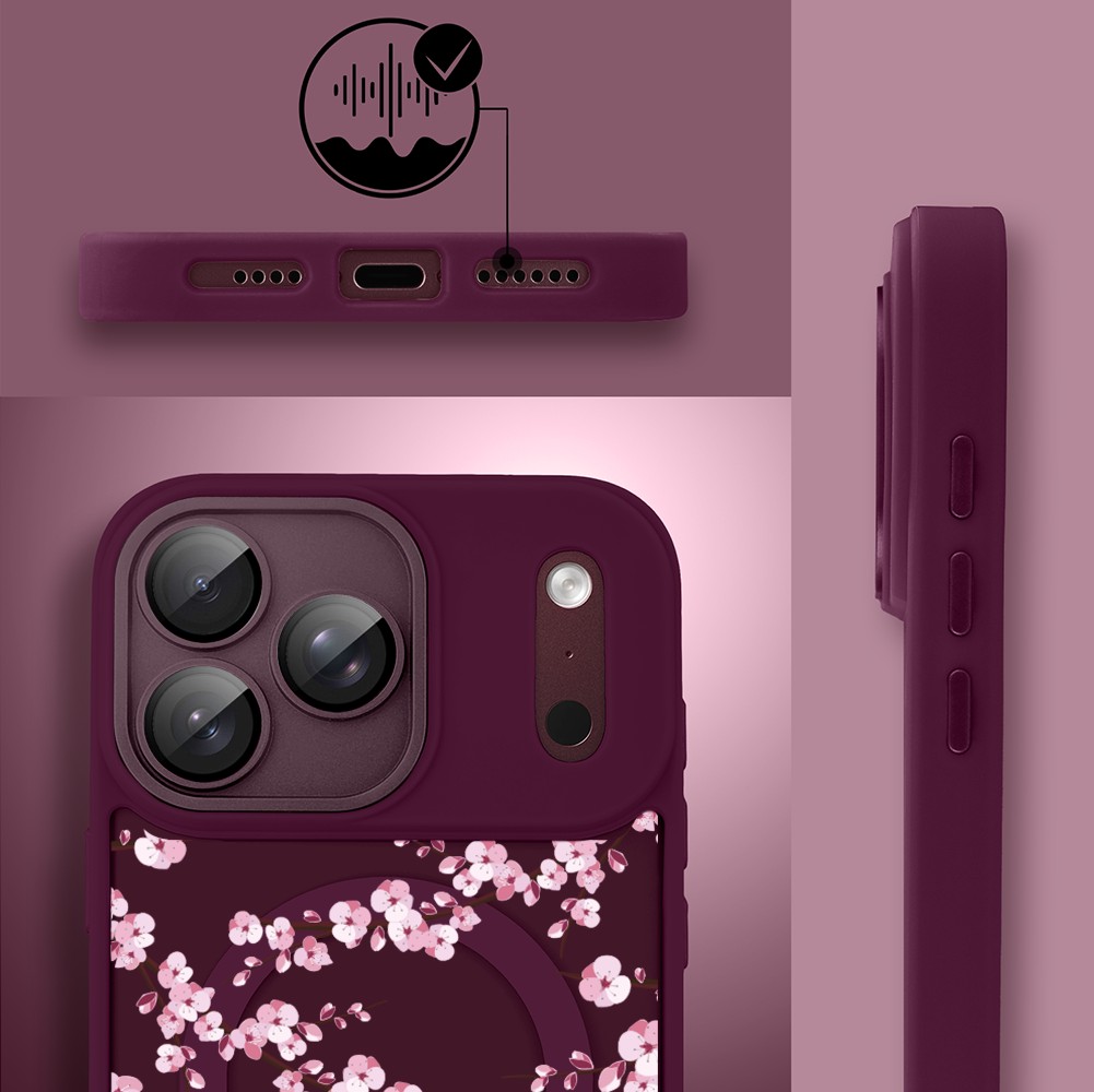 etui do iphone 18 pro max color flush z magsafe, z osłoną aparatu, sakura kwiat wiśni, burgundowe