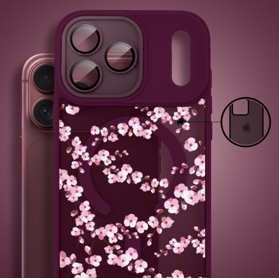 etui do iphone 18 pro max color flush z magsafe, z osłoną aparatu, sakura kwiat wiśni, burgundowe