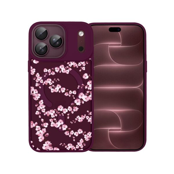 Etui do iPhone 18 Pro Max Color Flush z Magsafe, z osłoną aparatu, sakura kwiat wiśni, burgundowe