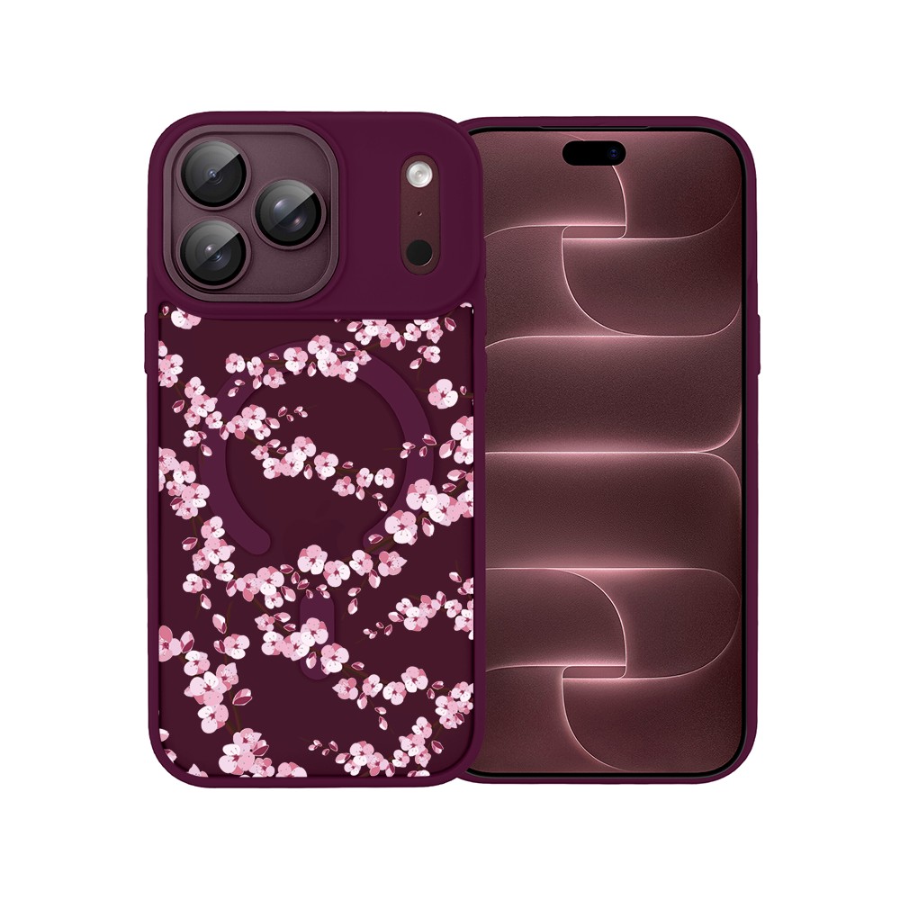etui do iphone 18 pro max color flush z magsafe, z osłoną aparatu, sakura kwiat wiśni, burgundowe