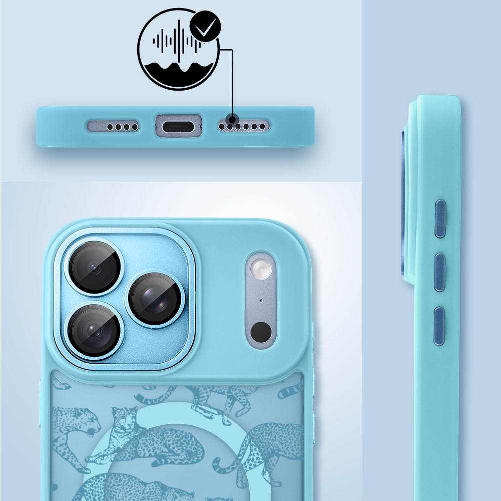 Etui do iPhone 18 Pro Max Color Flush z Magsafe, z osłoną aparatu, wesołe gepardy, błękitne (1) etui do iphone 18 pro max color flush z magsafe, z osłoną aparatu, wesołe gepardy, błękitne