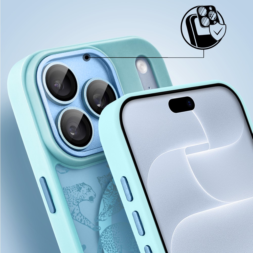 Etui do iPhone 18 Pro Max Color Flush z Magsafe, z osłoną aparatu, wesołe gepardy, błękitne (2) etui do iphone 18 pro max color flush z magsafe, z osłoną aparatu, wesołe gepardy, błękitne
