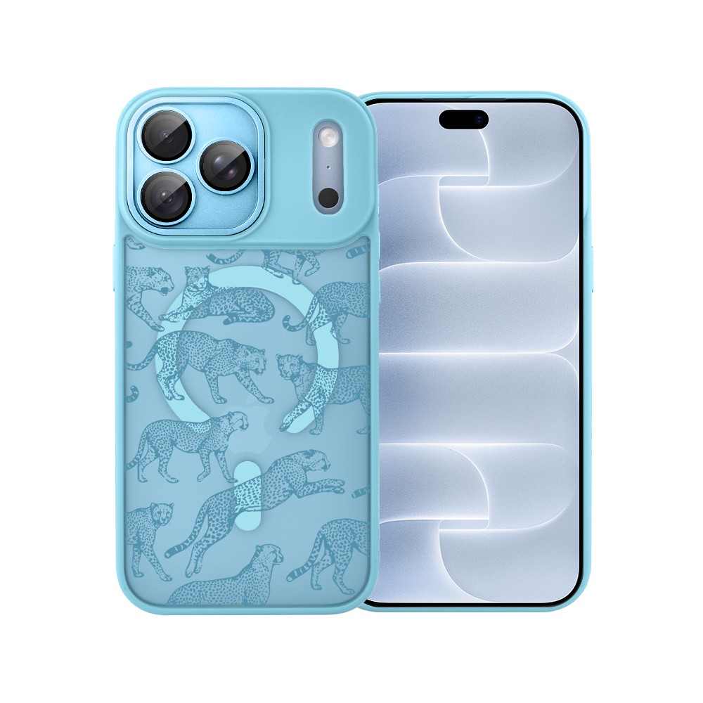 etui do iphone 18 pro max color flush z magsafe, z osłoną aparatu, wesołe gepardy, błękitne