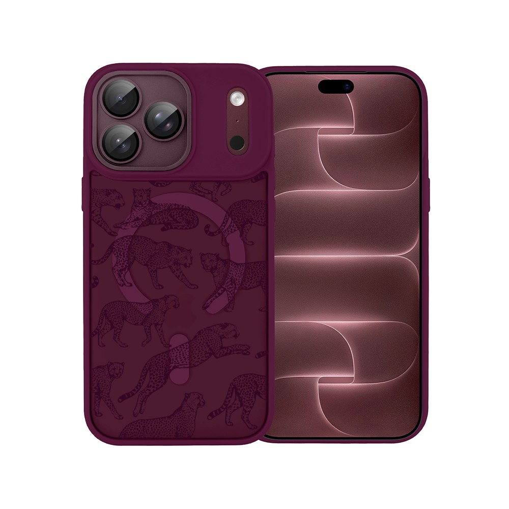 etui do iphone 18 pro max color flush z magsafe, z osłoną aparatu, wesołe gepardy, burgundowe