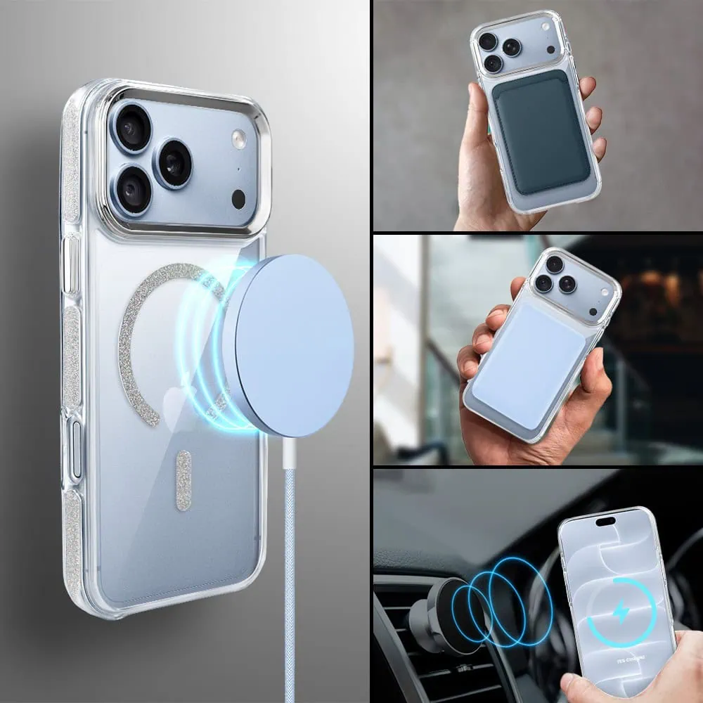 Etui do iPhone 18 Pro Max Glitter Shine, przeźroczyste, brokatowe z MagSafe, srebrne (4) etui do iphone 18 pro max glitter shine, przeźroczyste, brokatowe z magsafe, srebrne