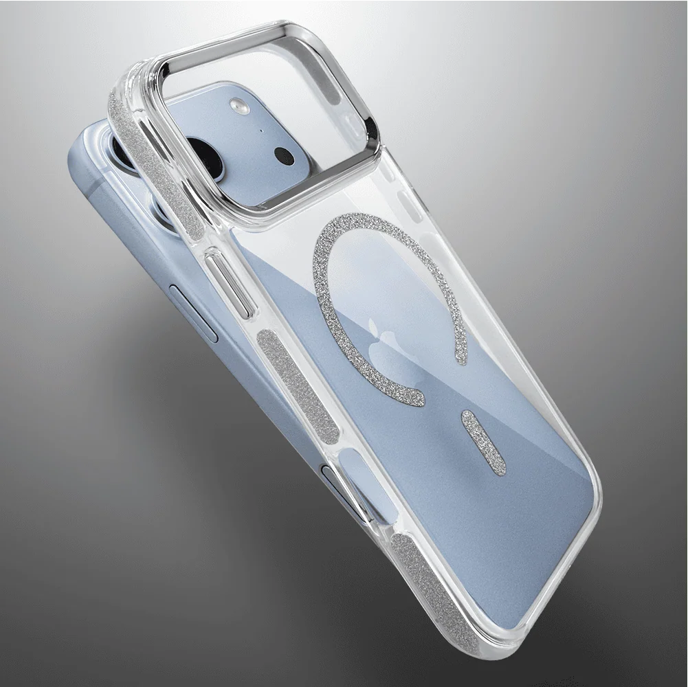 Etui do iPhone 18 Pro Max Glitter Shine, przeźroczyste, brokatowe z MagSafe, srebrne (9) etui do iphone 18 pro max glitter shine, przeźroczyste, brokatowe z magsafe, srebrne
