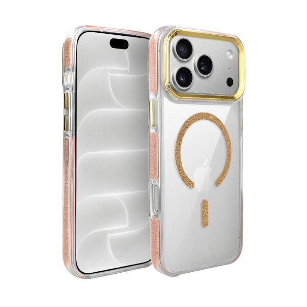 Etui do iPhone 18 Pro Glitter Shine, przeźroczyste, brokatowe z MagSafe, złote