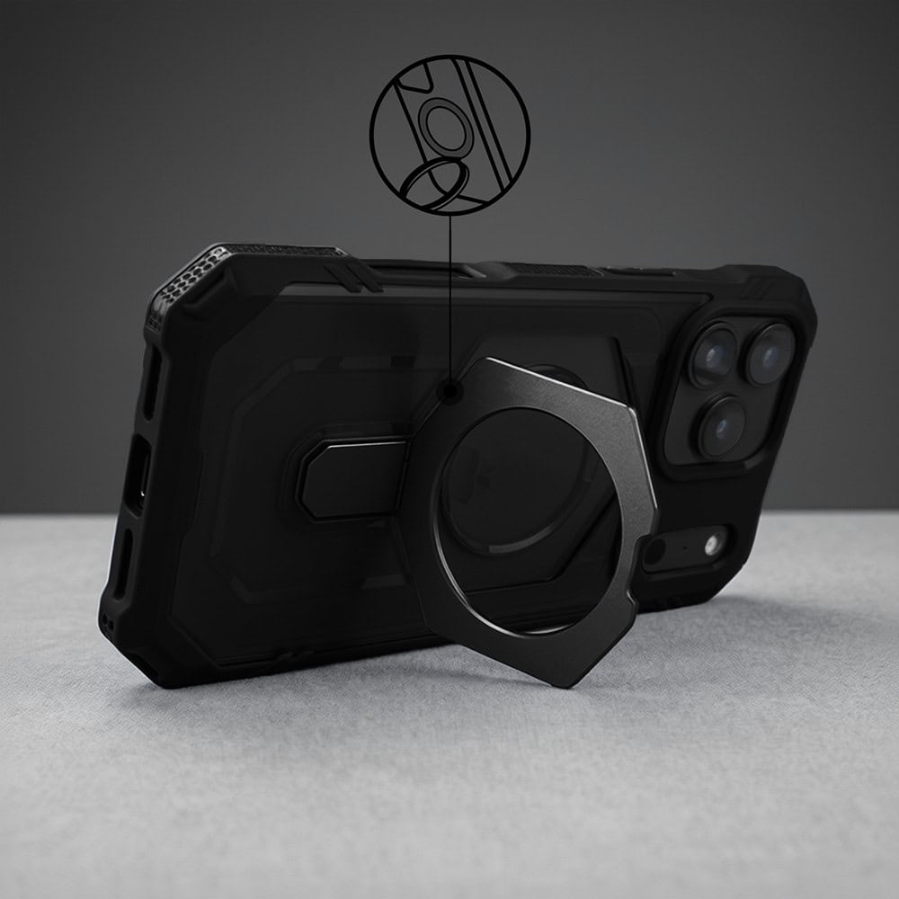 etui do iphone 18 pro max hex armor stand, z magsafe i podstawką, czarne