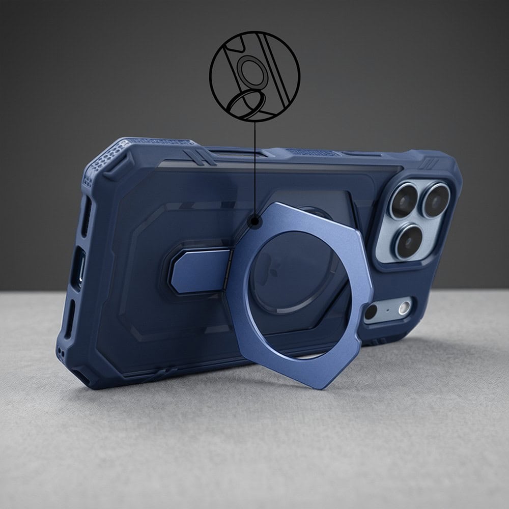 etui do iphone 18 pro max hex armor stand, z magsafe i podstawką, granatowe