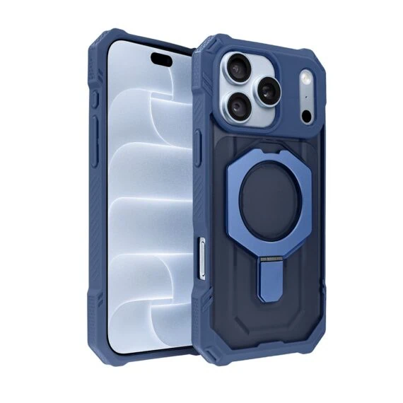 etui do iphone 18 pro max hex armor stand, z magsafe i podstawką, granatowe