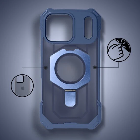 etui do iphone 18 pro max hex armor stand, z magsafe i podstawką, granatowe