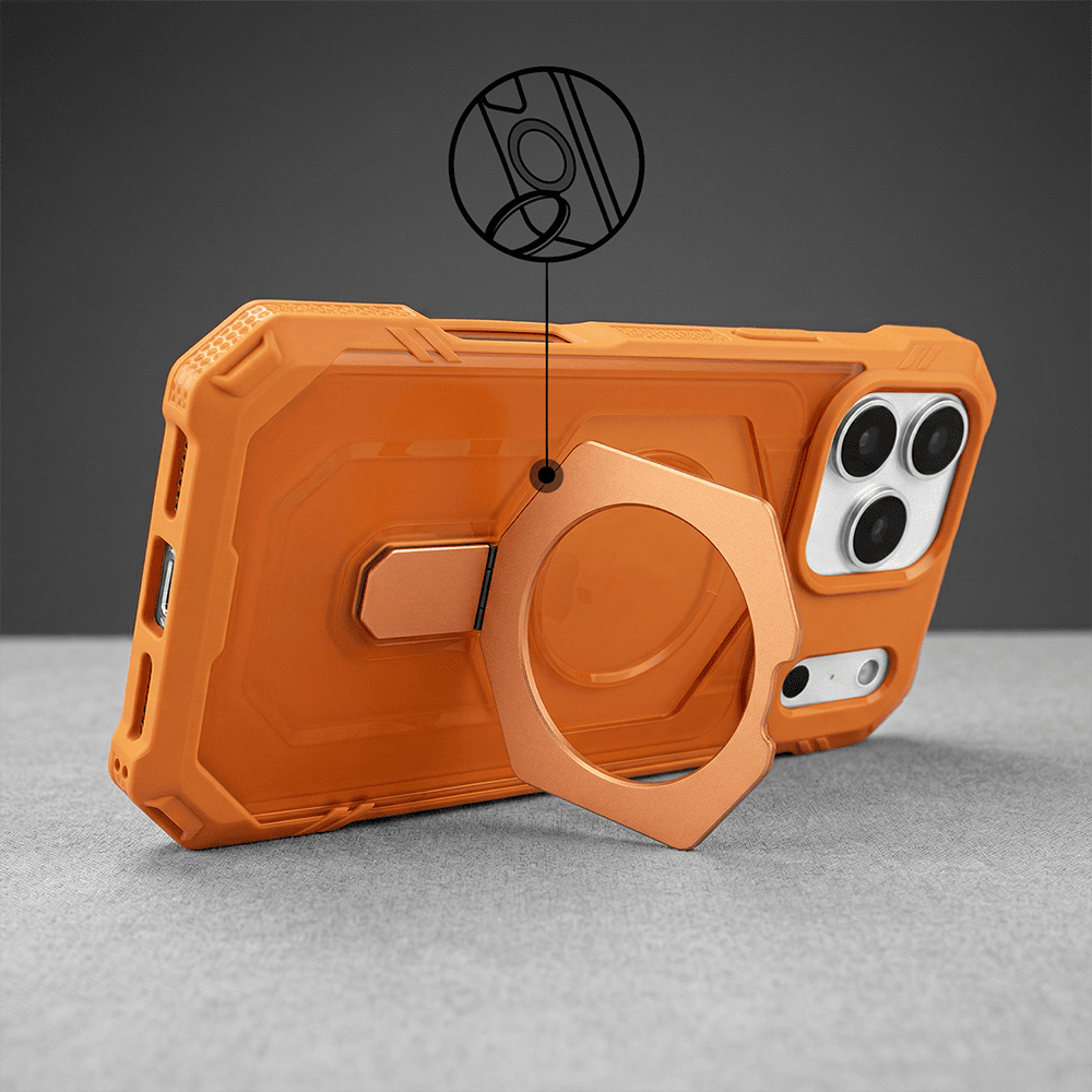 etui do iphone 18 pro max hex armor stand, z magsafe i podstawką, pomarańczowe