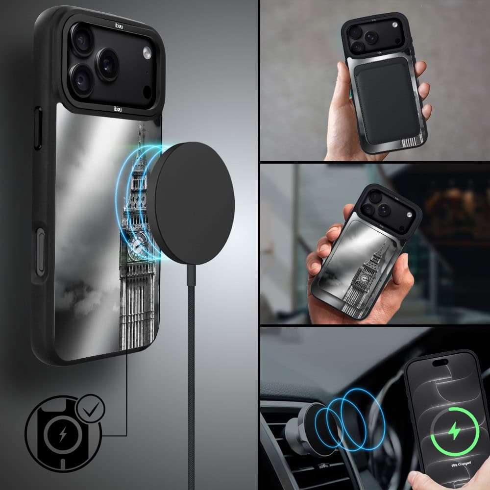 etui do iphone 18 pro max ibizu dropguard matt z magsafe, noir city, big ben