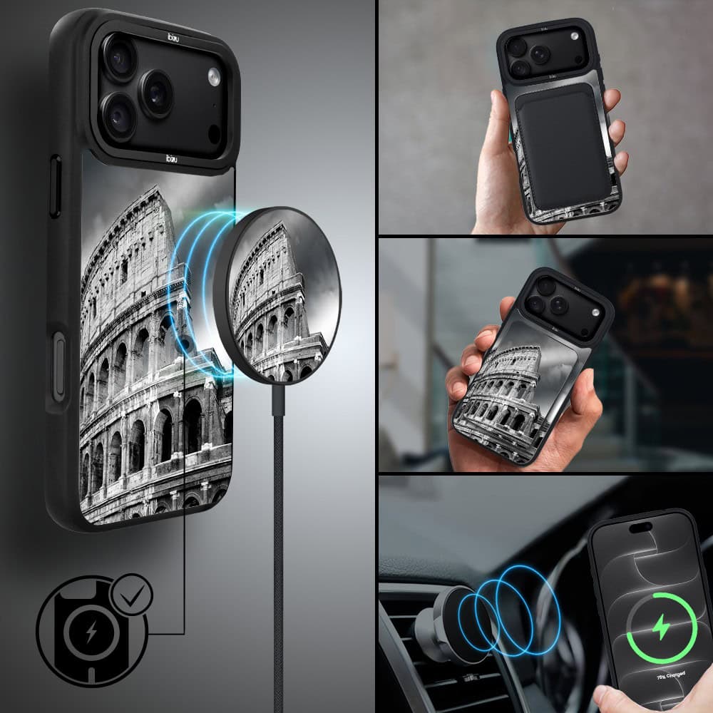 etui do iphone 18 pro max ibizu dropguard matt z magsafe, noir city, koloseum