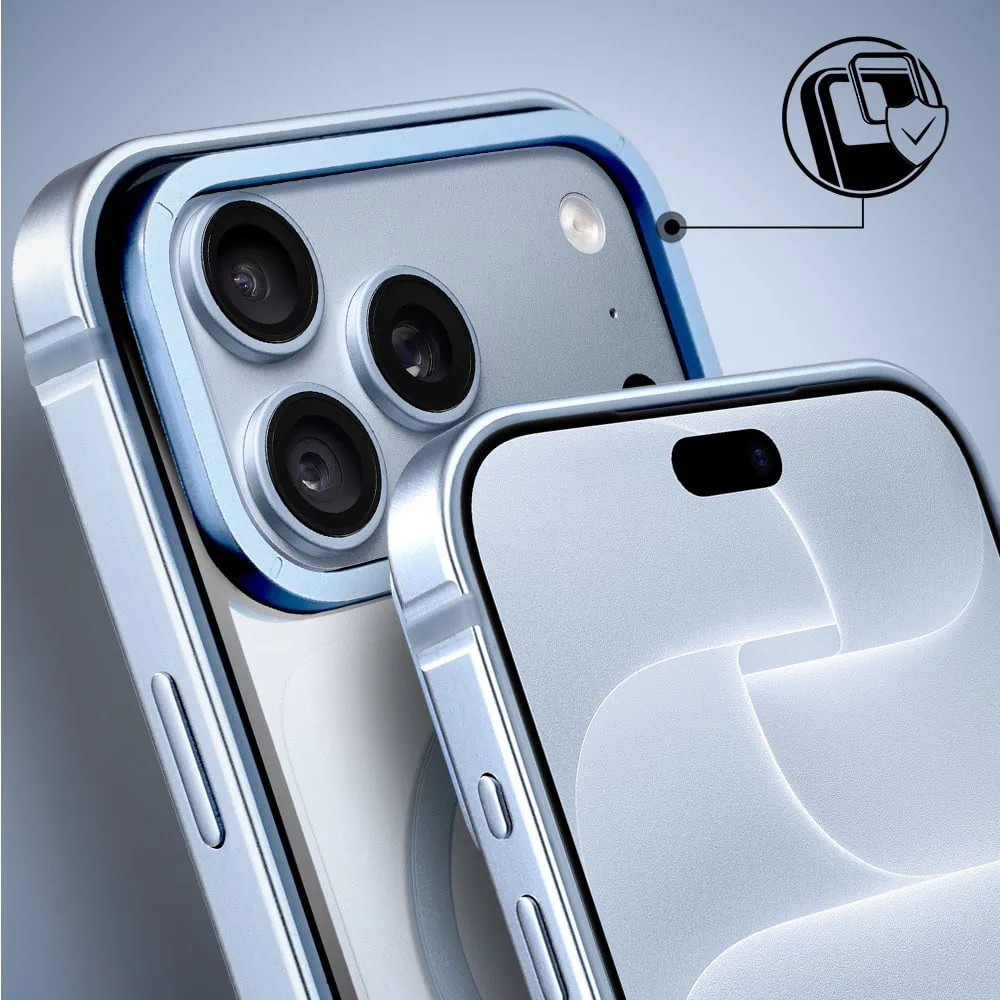 Etui do iPhone 18 Pro Max IBIZU Elite Skin z MagSafe, krystalicznie czyste z metalową ramką, błękit lodowca (1) etui do iphone 18 pro max ibizu elite skin z magsafe, krystalicznie czyste z metalową ramką, błękit lodowca