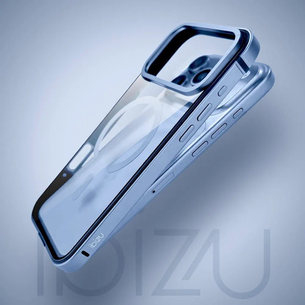 Etui do iPhone 18 Pro Max IBIZU Elite Skin z MagSafe, krystalicznie czyste z metalową ramką, błękit lodowca (5) etui do iphone 18 pro max ibizu elite skin z magsafe, krystalicznie czyste z metalową ramką, błękit lodowca