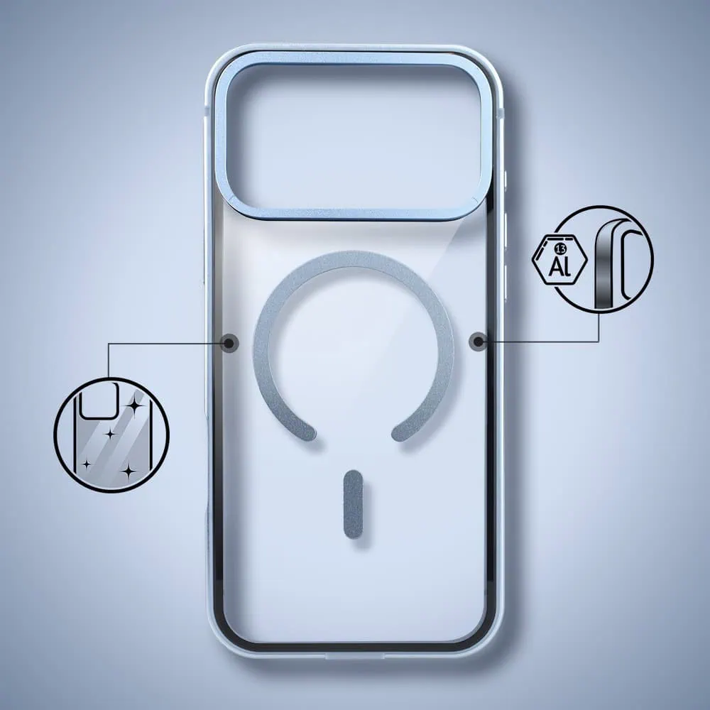 Etui do iPhone 18 Pro Max IBIZU Elite Skin z MagSafe, krystalicznie czyste z metalową ramką, błękit lodowca (7) etui do iphone 18 pro max ibizu elite skin z magsafe, krystalicznie czyste z metalową ramką, błękit lodowca