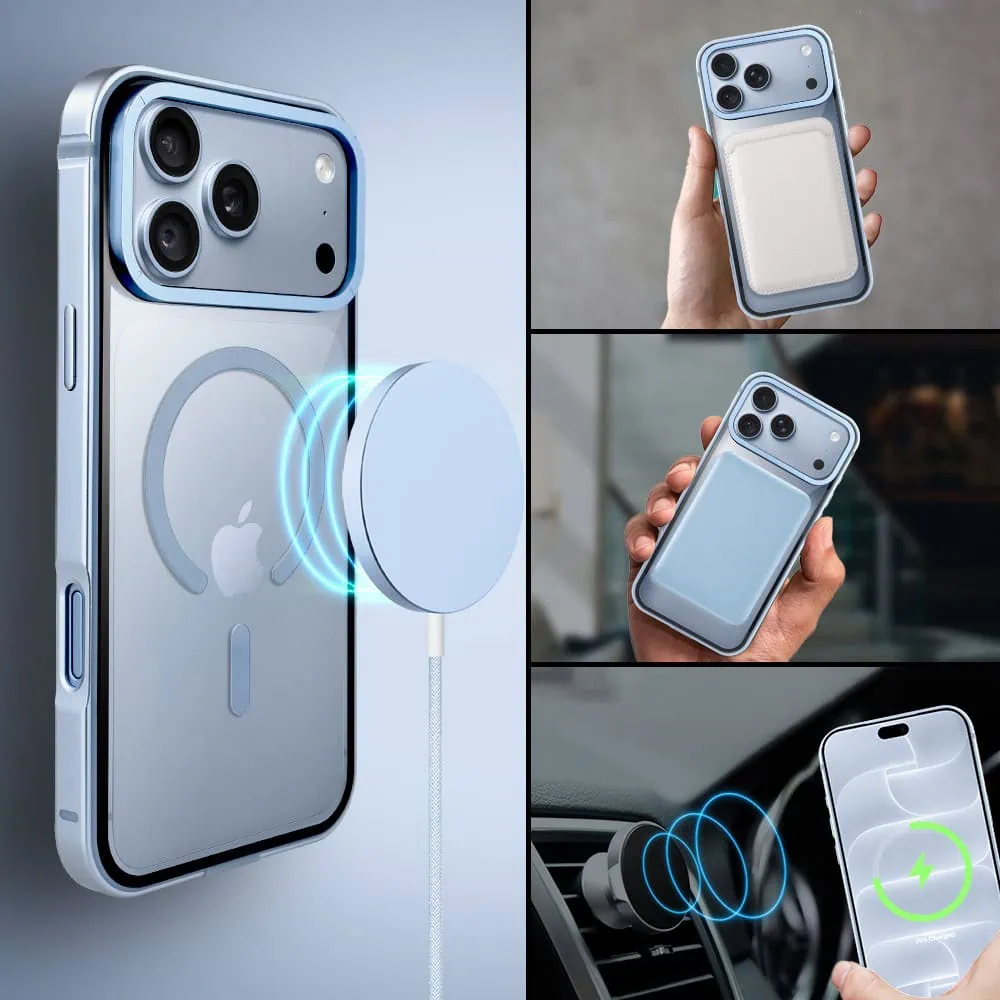 Etui do iPhone 18 Pro Max IBIZU Elite Skin z MagSafe, krystalicznie czyste z metalową ramką, błękit lodowca (8) etui do iphone 18 pro max ibizu elite skin z magsafe, krystalicznie czyste z metalową ramką, błękit lodowca
