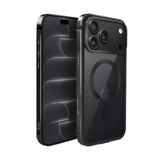 etui do iphone 18 pro max ibizu elite skin z magsafe, krystalicznie czyste z metalową ramką, czarne