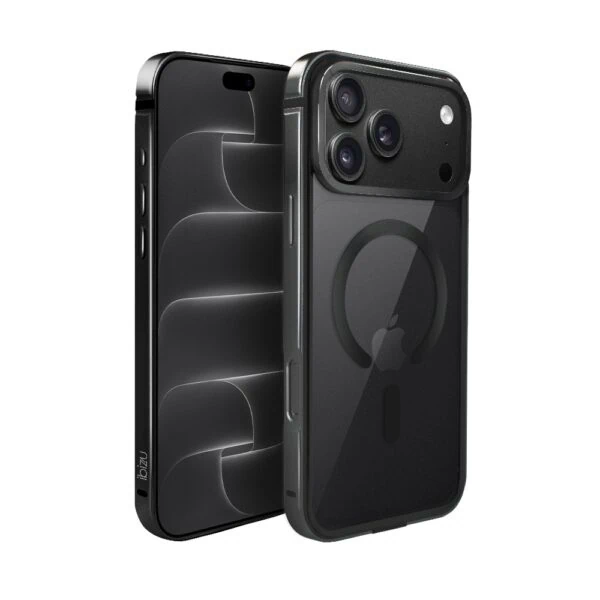 Etui do iPhone 18 Pro Max IBIZU Elite Skin z MagSafe, krystalicznie czyste z metalową ramką, czarne