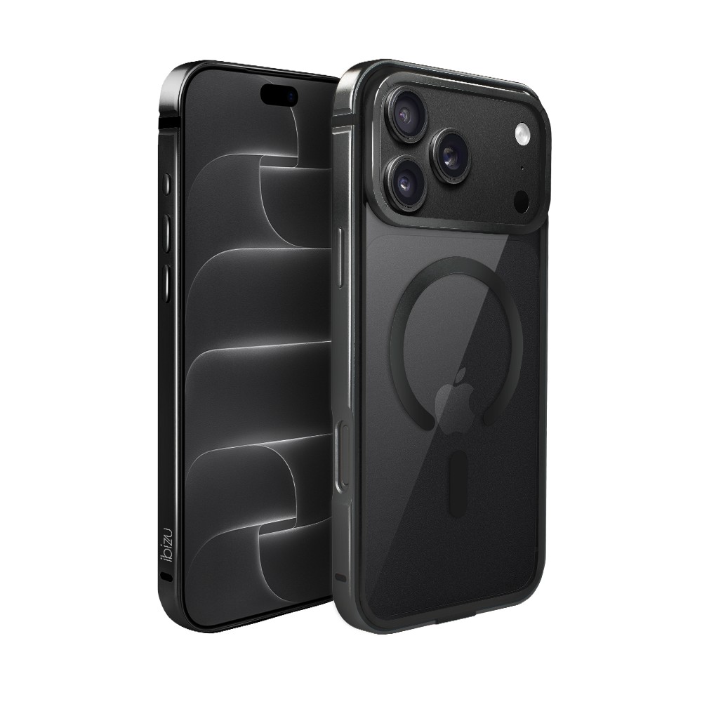 etui do iphone 18 pro max ibizu elite skin z magsafe, krystalicznie czyste z metalową ramką, czarne