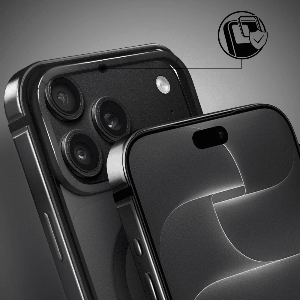 etui do iphone 18 pro max ibizu elite skin z magsafe, krystalicznie czyste z metalową ramką, czarne