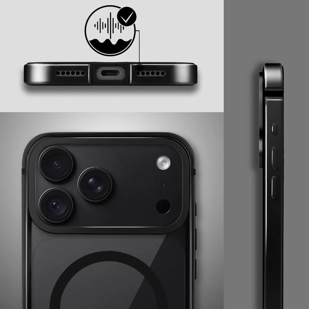 etui do iphone 18 pro max ibizu elite skin z magsafe, krystalicznie czyste z metalową ramką, czarne