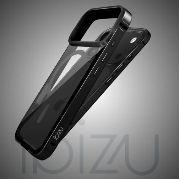 etui do iphone 18 pro max ibizu elite skin z magsafe, krystalicznie czyste z metalową ramką, czarne