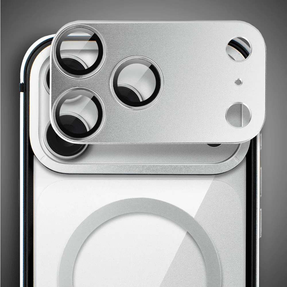 etui do iphone 18 pro max ibizu elite skin z magsafe, krystalicznie czyste z metalową ramką, srebrne