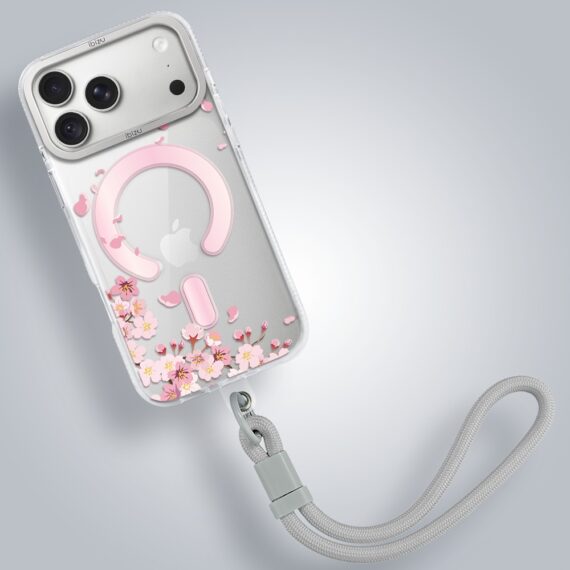 etui do iphone 18 pro max ibizu pretty clear, metalowa osłona aparatu, przeźroczyste do magsafe, kwiat wiśni