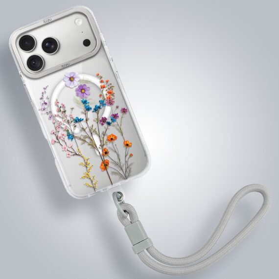 etui do iphone 18 pro max ibizu pretty clear, metalowa osłona aparatu, przeźroczyste do magsafe, kwiaty różnokolorowe
