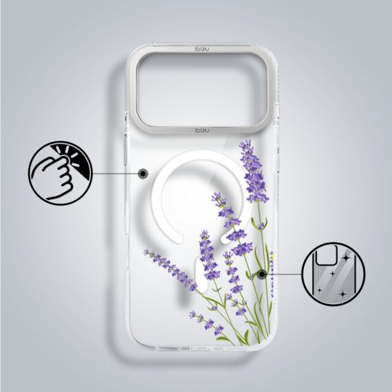 etui do iphone 18 pro max ibizu pretty clear, metalowa osłona aparatu, przeźroczyste do magsafe, lawenda