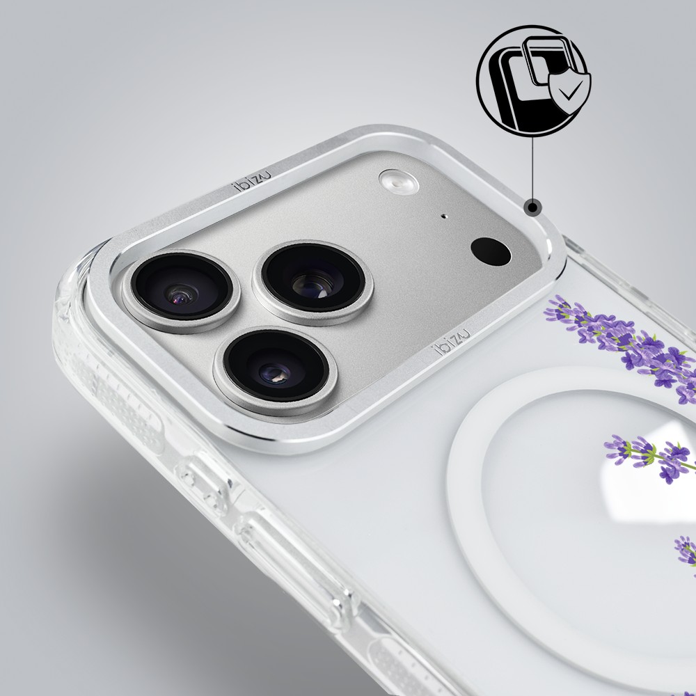 etui do iphone 18 pro max ibizu pretty clear, metalowa osłona aparatu, przeźroczyste do magsafe, lawenda