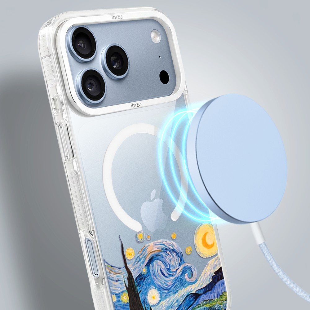 etui do iphone 18 pro max ibizu pretty clear, metalowa osłona aparatu, przeźroczyste do magsafe, obraz van gogh