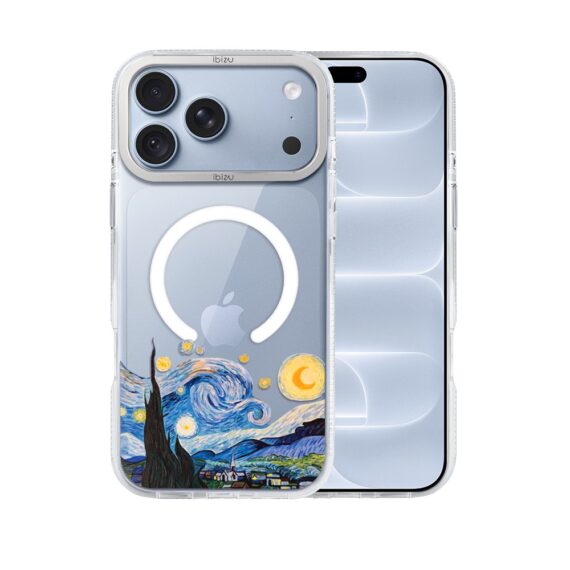 etui do iphone 18 pro max ibizu pretty clear, metalowa osłona aparatu, przeźroczyste do magsafe, obraz van gogh