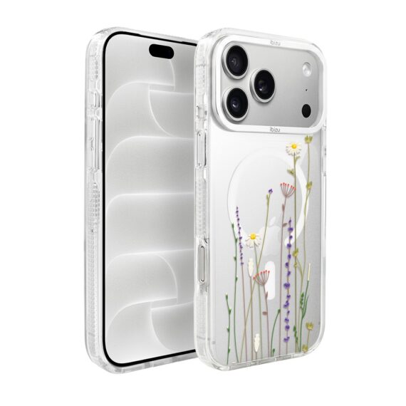 etui do iphone 18 pro max ibizu pretty clear, metalowa osłona aparatu, przeźroczyste do magsafe, wiosenne kwiaty