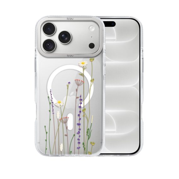 etui do iphone 18 pro max ibizu pretty clear, metalowa osłona aparatu, przeźroczyste do magsafe, wiosenne kwiaty