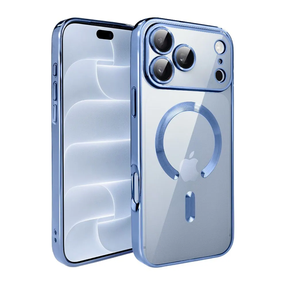 etui do iphone 18 pro max magsafe luxury protect przeźroczyste, hybrydowa ochrona kamery, błękit lodowca