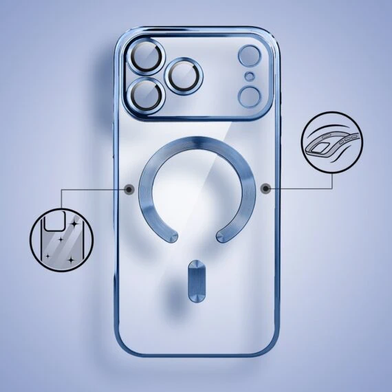 etui do iphone 18 pro max magsafe luxury protect przeźroczyste, hybrydowa ochrona kamery, błękit lodowca