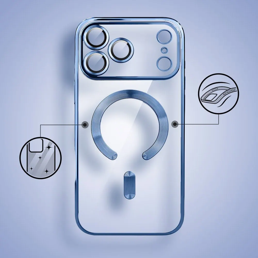 etui do iphone 18 pro max magsafe luxury protect przeźroczyste, hybrydowa ochrona kamery, błękit lodowca